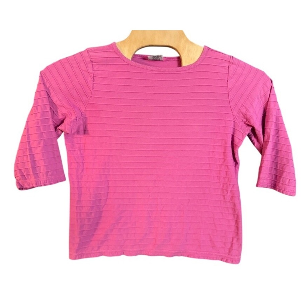 CMC Color Me Cotton Pink Textured Ribbed Top 3/4 Sleeve Made in USA Large
